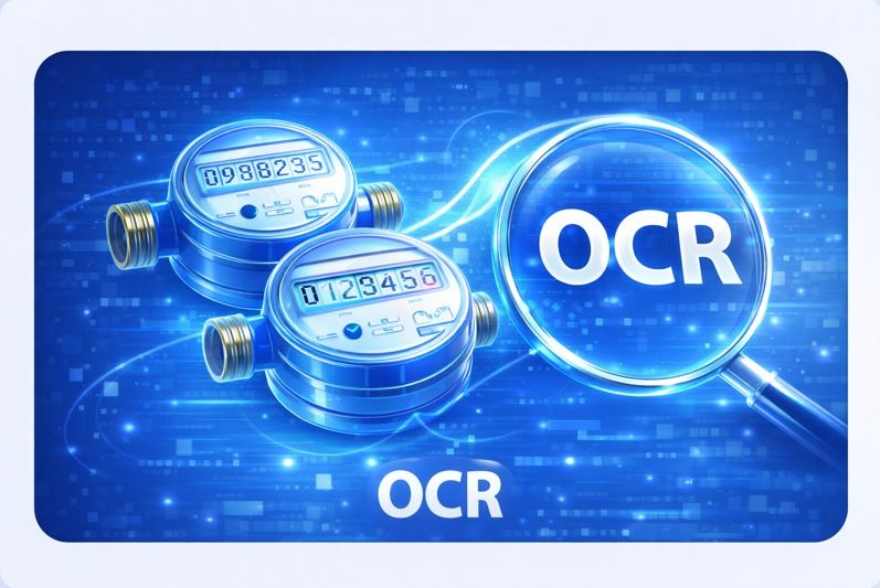 Ilustração premium sobre OCR em hidrômetros e qualidade de leitura
